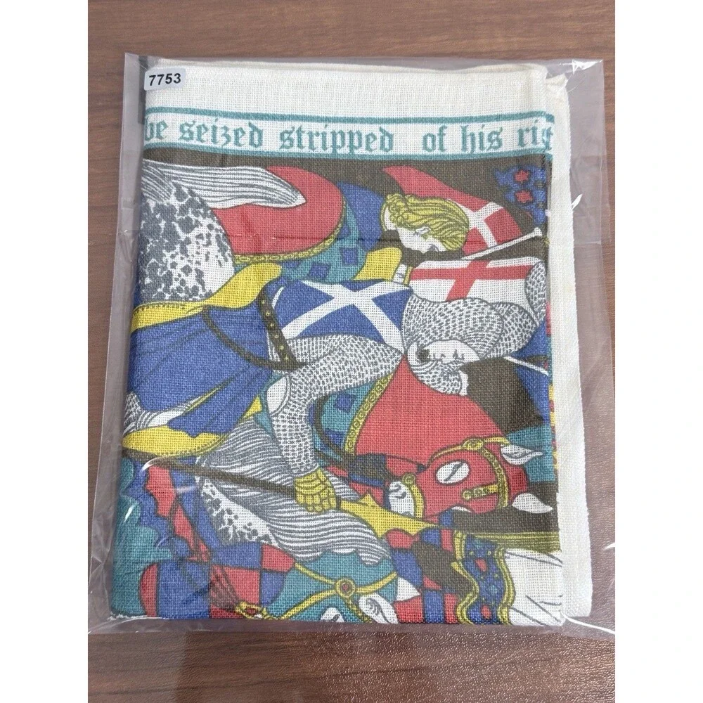 Vintage National Trust Magna Carta Irish Linen Tea Towel Multicolor
